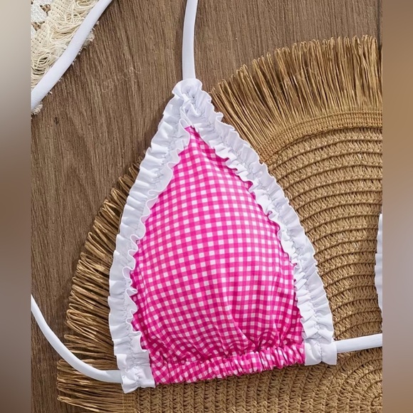 Pink Gingham Ruffle Side Tie Bikini Set - Picture 5 of 8